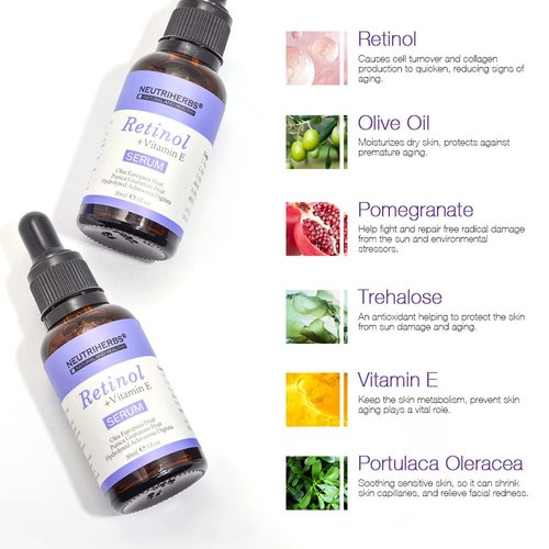 Neutriherbs Retinol Serum for face, Anti Aging Night Serum, Smooth Wrinkle and Fine Lines, Repair Hyaluronic Acid Antioxidant Facial Serum - 30ml/1fl oz