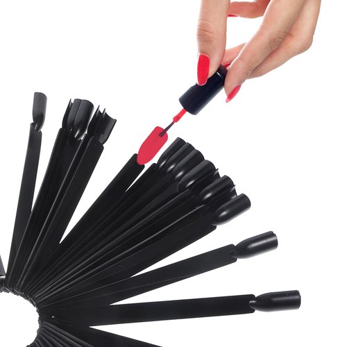 SOLUSTRE Nail Tips 3 Bags 150Pcs Nail Sticks Fan- shaped False Nail Polish Board Art Tips Nail Sample Sticks With Metal Ring, Black Nail Swatches