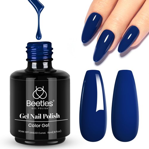 beetles Gel Nail Polish 15 ml Midnight Navy Blue Solid Dark Blue Color Soak Off LED UV Lamp DIY Decoration Spring Manicure Art Design Salon at Home Gel Nail Gift for Women and Girls