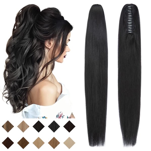 SEGO Claw Clip Ponytail Extension Human Hair Clip in Ponytail Hair Extensions Real Human Hair Pony Tails Hair Extensions Long Straight For Women 20 Inch Jet Black 120 Gram