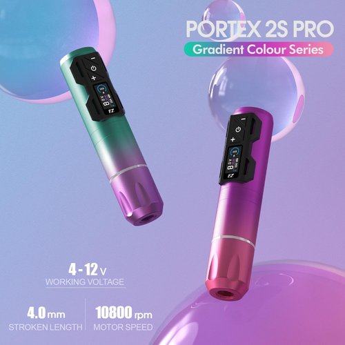 EZ P2S Pro Wireless Tattoo Gun - Rotary Tattoo Machine Pen with Extra OLED Digital Display 1800mAh Battery Power Supply Tattoo Equipment Supply for Tattoo Artist (Purple Blue)
