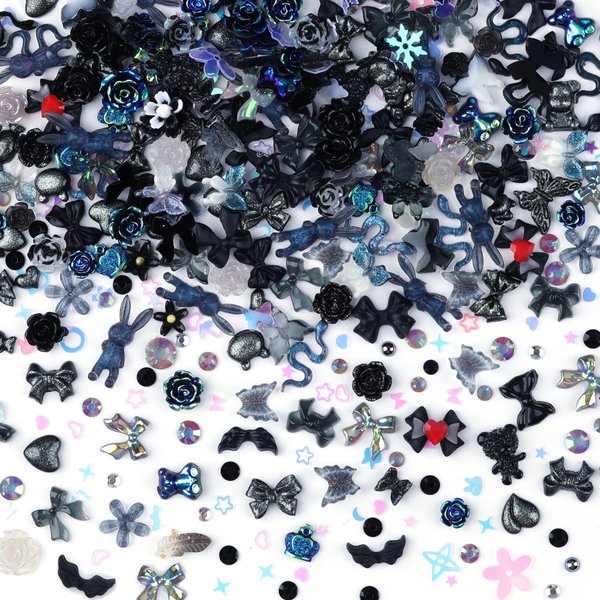 Umillars 300pcs Nail Art Charms Kit, 100pcs Resin Nail Charms with 100 pcs Mixed Style Flatback Rhinestones Pearls and 100pcs Nail Sequins for Nail Art Designs DIY Accessories Craft