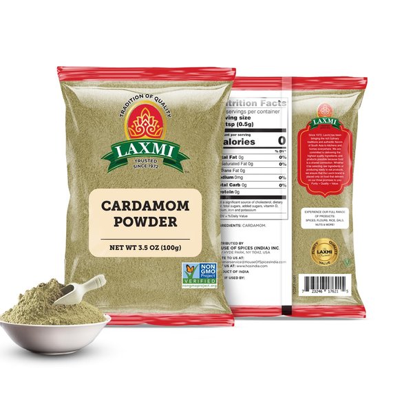 Laxmi Ground Cardamom Powder, Traditional Indian Cooking Spices - 3.5oz