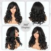 Liyouda Long Black Wavy Wig Curly Hair Wigs With Bangs for Black Women Natural Synthetic Replacement Wigs Heat Resistant Fiber Party Costume Wig Black Color Wigs