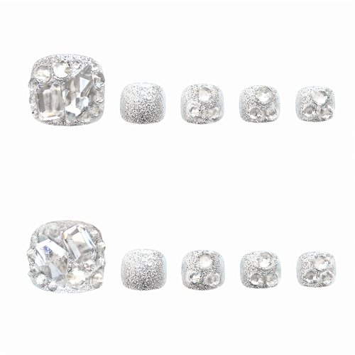 BABALAL Square Press on Toenails Short Fake Toenails and Fake Toenails with Nail Glue Sliver Glitter Glue on Nails 24pcs Acrylic Toenails with Diamond Designs False Toenails for Women and Girls