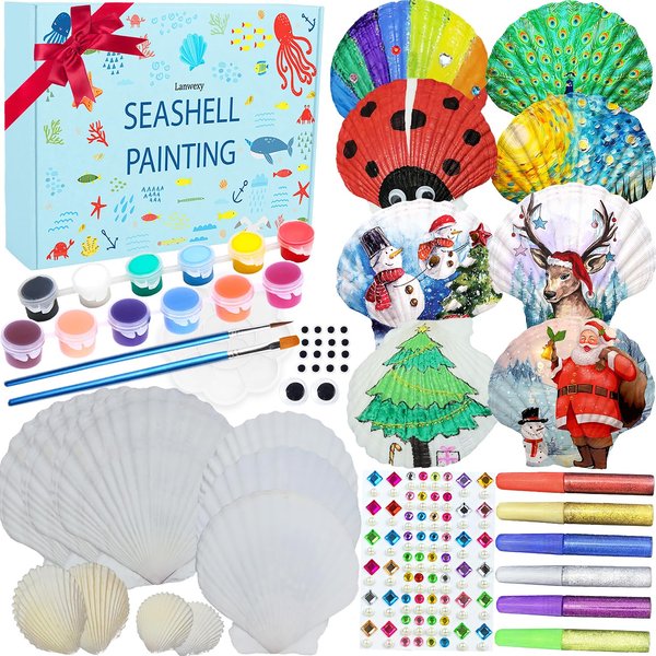 Lanwexy Sea Shell Painting Kit for Kids DIY Painting Present for Girls Boys Christmas Day Arts & Crafts Kit for Age 4 5 6 7 8 9 10 11 12 13 Year Old Birthday Day