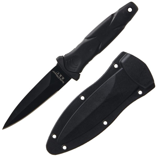 Smith & Wesson SWHRT3BF 7.5in High Carbon S.S. Full Tang Fixed Blade Knife with 3.5in False Edge Blade and TPR Handle for Outdoor, Tactical, Survival and EDC,Black