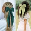 2Pcs Green Hair Bow Clips Hair Bows for Women Silky Satin Hair Bows for Girls Cute Oversized Long Tail Bow Hair Clip Big Hair Bows Aesthetic Coquette Bows Hair Ribbon Hair Accessories