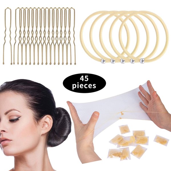 WeKen Hair Bun Accessories Set, 20PCS 20" Individual Package Invisible Hairnets, 20PCS U Shape Hairpin, 5PCS High Elastic Hair Bands for Women Girls Dance Ballet Hair Accessories Kit Blonde