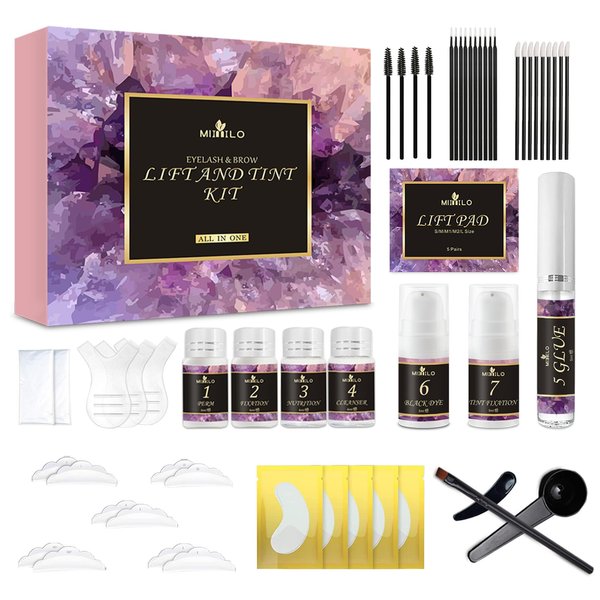 Lash & Brow Lift and Coloring Kit 4 in 1, Lash Lift Kit & Eyelash Perm Kit, Brow Lamination Kit, Fuller & Thicker Brows and Lashes Lasts for 8 Weeks, Ideal for Salon & Home DIY Use(Black)