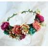 LLinfflr Women Floral Crown Flower Garland Headband Hair Wreath Floral Halo Headpiece Boho with Ribbon Wedding Party Photos
