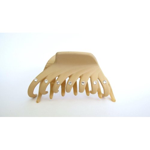 Tan beige hair claw clip with crystals for fine thin hair (Crystal choice: With crystals)
