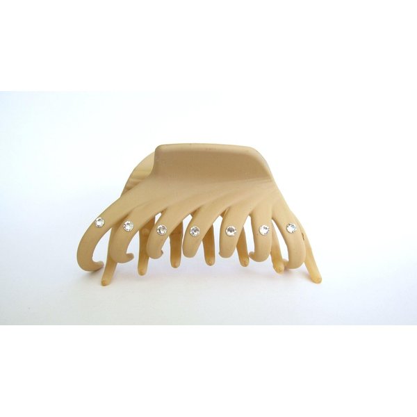 Tan beige hair claw clip with crystals for fine thin hair (Crystal choice: With crystals)