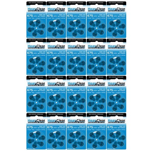 Hear Clear Size 675 PR44 Hearing Aid Batteries Blue Tab (120 Batteries)