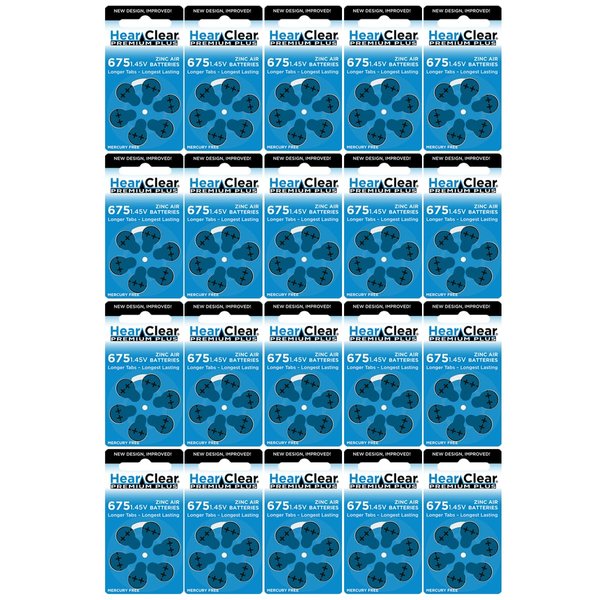 Hear Clear Size 675 PR44 Hearing Aid Batteries Blue Tab (120 Batteries)