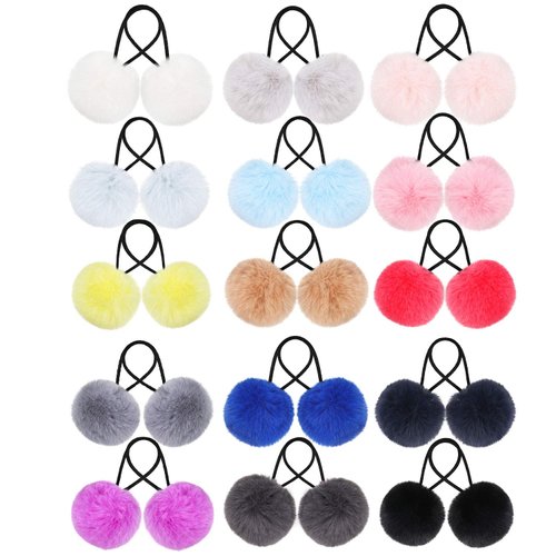 30 Pieces Pom Pom Hair Ties Pom Ball Elastic Hair Band Fur Ball Scrunchy Fluffy Ponytail Holders for Women Girl Kids Hair Accessories (Color Set 3)