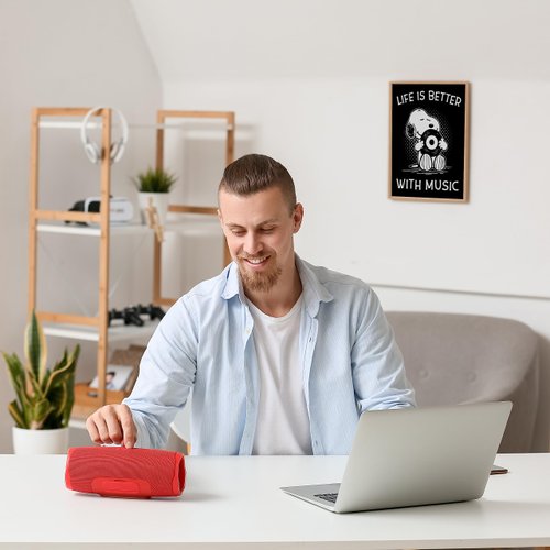 Life Is Better With Music - Snoopy Quotes Wall Art Print, Typographic Wall Decor For Music Room Decor, Studio Decor, Home Decor, Office Decor, Room Decor Aesthetic, Unframed Music Wall Print- 8x10”