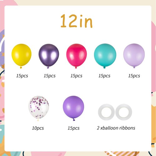 100pcs Pink Blue Purple Balloons, 12inch Hot Pink Metallic Purple Teal Blue Yellow Balloons Confetti Balloons for Kids Birthday Mermaid Baby Shower Snow Winter Unicorn Party Supplies