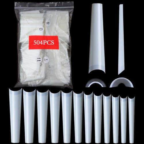 U-Shinein 504PCS XXXL Natural Coffin Nail Tips, Half Cover Ballerina Fake Nails 12 Sizes, 3XL Square Straight Ballerina Shape False Nail Tips, No C Curved 2.2 Inch Acrylic Nail Tips For Salon Home DIY
