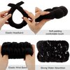 SuPoo 6pcs Black Spa Headband Sponge Face Wash Headband and Wristband Set Makeup Head Band Puffy Skincare Terry Cloth Wrist Towels Hair Band for Washing Face Padded Headwear with Hair Ties