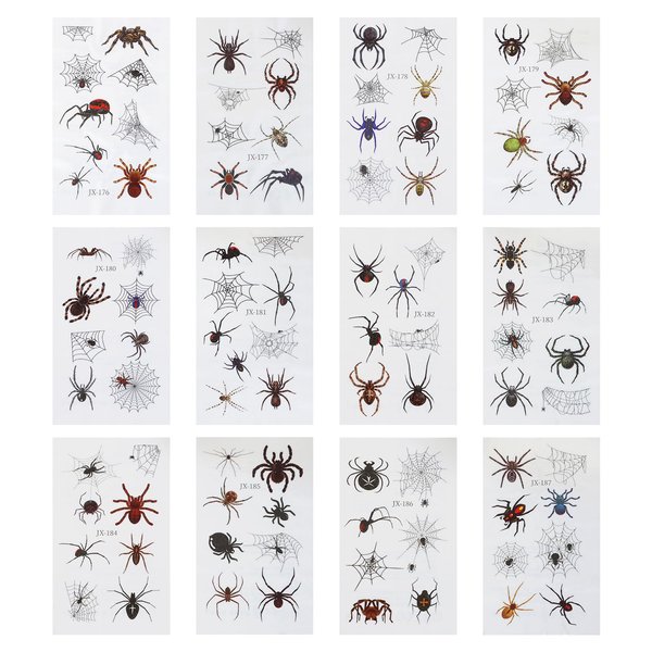 Penta Angel Spider Tattoos 12 Sheets Halloween Temporary Spider Web Stickers Fake Face Tattoos for Women Girls Adults Body Make Up Party Costume (Spider801)