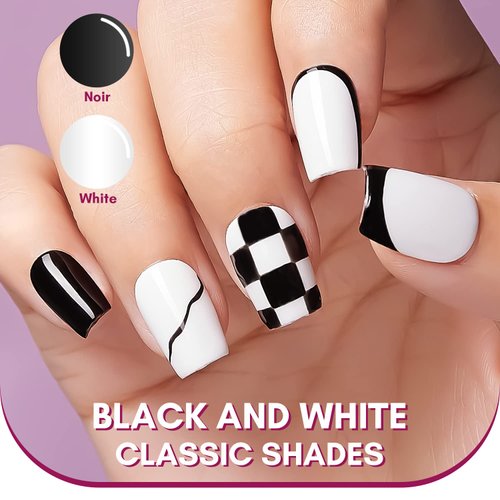 Makartt Gel Nail Polish Liner Set 8ML, 2 Color Nail Art Winter French Polish White Black for French Tip Swirl Draw Nail Soak Off UV Curing Built Thin Brush Manicure Set For Salon DIY
