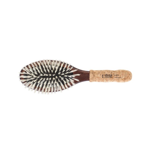 Ibiza Hair Professional Oval Boar Hair Flat Brush (OC6) with Reinforced Boar & Nylon Bristles & Cork Handle, Create Shiny Looks, For Short to Long Hair, Use Before or After a Blow Out, Heat Resistant