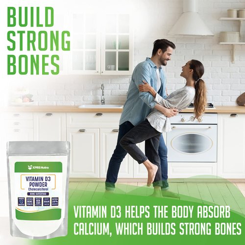 XPRS Nutra Vitamin D3 Powder (Cholecalciferol) - Unflavored VIT D Powder for Bones and Immunity - Vitamin D3 Powder for Muscle Function - Vitamin D Powder Supplements (8 Ounce)