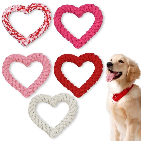 PEUTIER 5pcs Valentine's Day Dog Chew Toys, Heart Shaped Pet Chew Toy Rope Dog Squeaky Toys for Dog Pet Teaching Teeth Cleaning Chewing Supplies