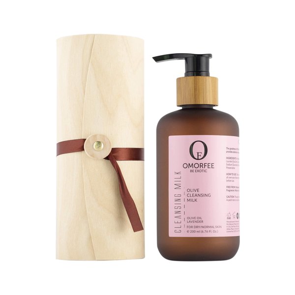 OMORFEE Organic Olive Cleansing Milk | Cleansing Milk for Dry Skin | Olive Oil, Almond Oil, Lavender Essential Oil, Vitamin E | 200 ml / 6.76 Fl. Oz.