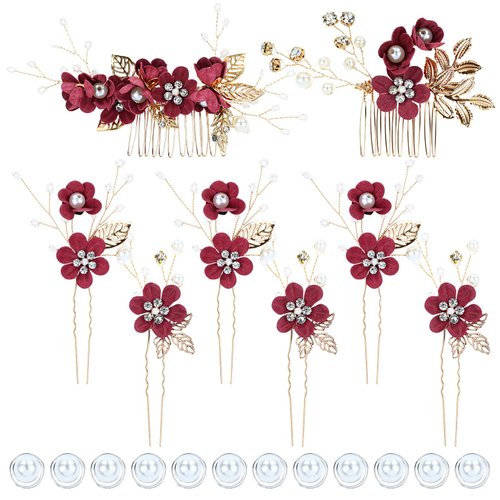 inSowni 20 Pack Classic White Dusty Pink Blue Flower Bridal Wedding Hair Side Combs+U-shaped Flower Hair Pins+Twist Spiral Pearl Hair Pins Pieces Headpieces Accessories for Brides Bridesmaids Women