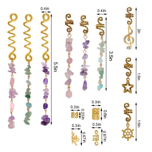 AUNEAL Hair Accessories for Women Hair Jewelry for Braids Dreadlock Accessories Beads Stone Hair Clips Colored Gold Metal Hair Charms Hair Rings Hairstyle Decoration for Girls(50 pcs)