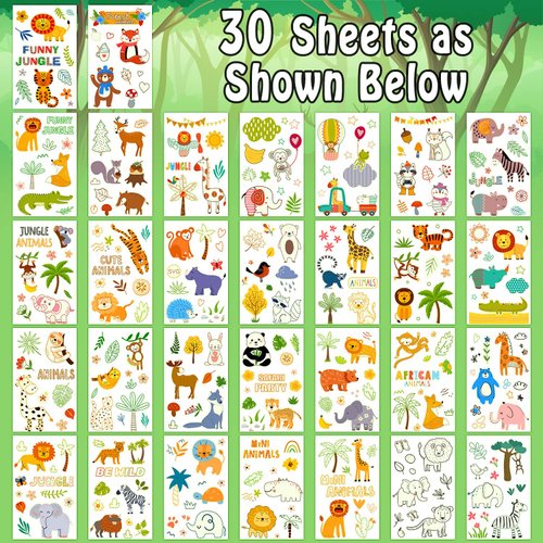 Partywind 300 Styles Luminous Jungle Temporary Tattoos for Kids, Glow Safari Animals Tattoo Stickers for Party Supplies Favors, Safari Baby Shower Decor for Boys and Girls Gifts Games (30 Sheets)