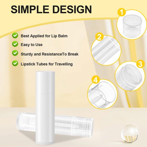 Zenihol Empty Lip Balm Tubes for DIY Lipstick with Leak-proof Caps, 100-Pack Lip Balm Containers BPA Free, White
