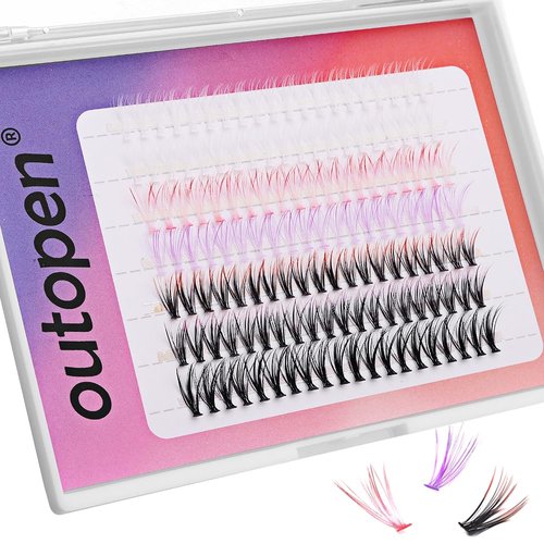 outopen Colored Lashes 14MM Cluster Lash Extensions 140 PCS 7 Colored Mixed Eyelashes C Curl Wispy Natural Colorful Cluster Lashes Extension DIY at Home Reusable (14mm/6 colors mixed)