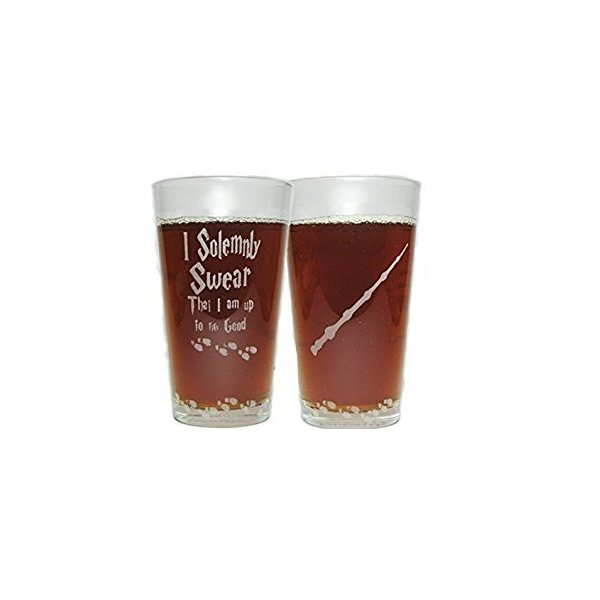 Orange Kat I Solemnly Swear That I Am Up To No Good with Elder Wand and Mischief Managed 16oz. Pint Glass
