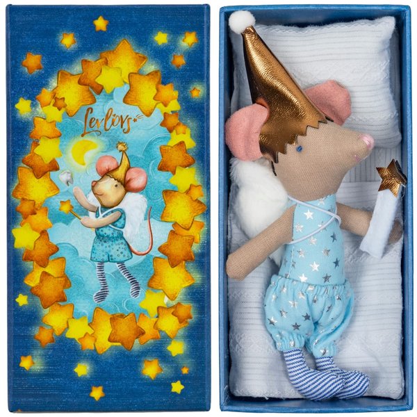 LEVLOVS Tooth Fairy Mouse Big Sister Mouse in a Box Mouse in a Matchbox Toy Baby Registry Gift Toddler Gift Plush Toy Cotton Linen Toy (Tooth Fairy Mouse Boy)