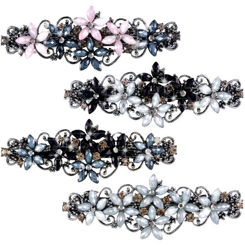 4 Pieces Rhinestones Hair Barrettes for Women Crystal French Hair Accessories Spring Vintage Flower Hair Clips Wedding Barrette Retro Elegant Hair Jewelry for Women Girls Hair Styling Tools