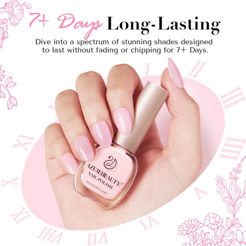 AZUREBEAUTY Pink Nail Polish Set, Vegan Light/Pale Pink Nail Polish Quick Dry Natural Infinite Shine Nail Lacquer Fingernail Polish Strengthening Treatment Kit Salon-Quality for Women 2Pcs 0.34 oz