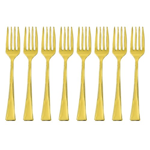 Zappy 100 Mini Gold Forks 3.75" Tiny Plastic Forks Small Fork, Dessert Fork or Cocktail Fork Disposable Plastic Forks Mini Taster Forks Or Tasting Forks Pickle Fork Appetizer Forks Gold Plastic Forks