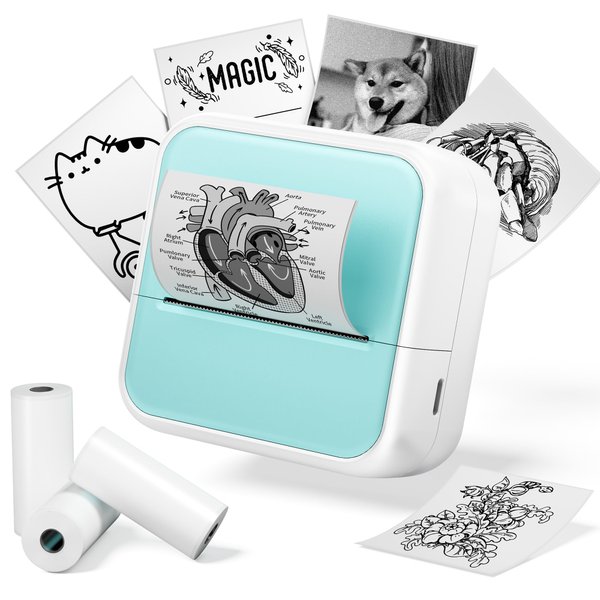 HiHTV Sticker Printer - Mini Sticker Maker Machine with 3 Roll Tapes, Bluetooth Portable Inkless Printpods Pocket Printer for Kids Study Notes, Anatomical Diagrams, Photos, Kids Gift