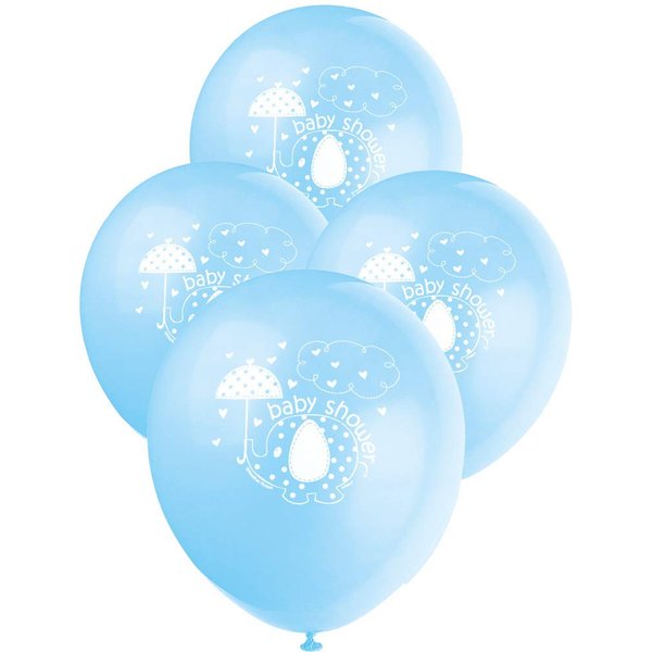 12" Latex Blue Elephant Boy Baby Shower Balloons, 8ct