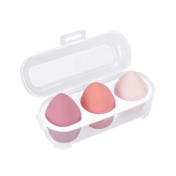 Makeup Sponge Case Blender Beauty Foundation Holder Blending Sponge Egg Set Makeup Sponge Wet And Dry Storage Box Egg Sponge Organizer Stocking Stuffers Gift for Women (3pcs-Pink series)