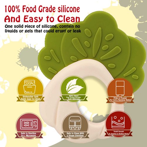 Teething Toys 3-6 Months, Teethers for Babies 3-6 6-12 Months for Teething Relief, Baby Teether Teething Toys 100% Silicone, Newborn Infant Sensory Baby Toys 0-6 Months,bebe mondo (Cauliflower)