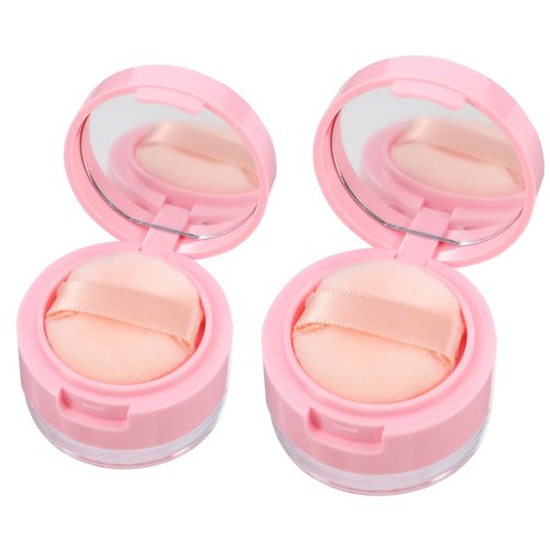 2 PCS Empty Reusable Makeup Powder Container with Sponge Powder Puff, Sifter and Mirror, Makeup Powder Container, Plastic Loose Powder Compact Container, Refillable Powder Box Case (3g + 5g, Pink)
