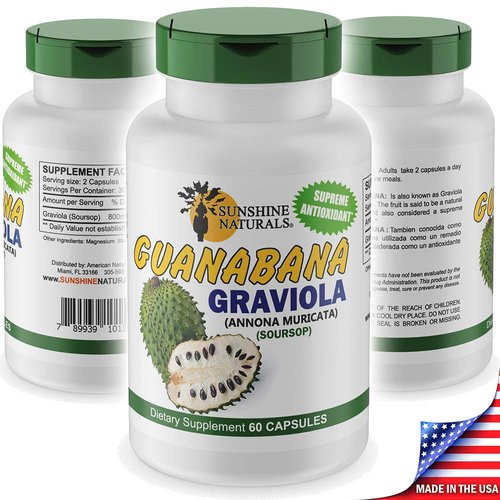 Sunshine Naturals Graviola (Soursop) Natural Dietary Supplement. Antioxidant, Immune Support and Digestive Aid. 60 Capsules