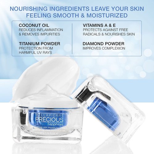bellapierre Precious Sapphires Hydrating AM Moisture Cream | Daily Facial Moisturizer with Coconut Oil & Vitamin E | Non-Greasy Formula - 1.76oz