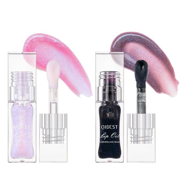 YU KUI LX 2Pcs Color Changing Lip Oil, Magic Color Changing Lip Glow Oil with Big Brush, Moisturizing and Non-sticky Lip Gloss Plumping Lip Oil (2, Pink + Magic Black)