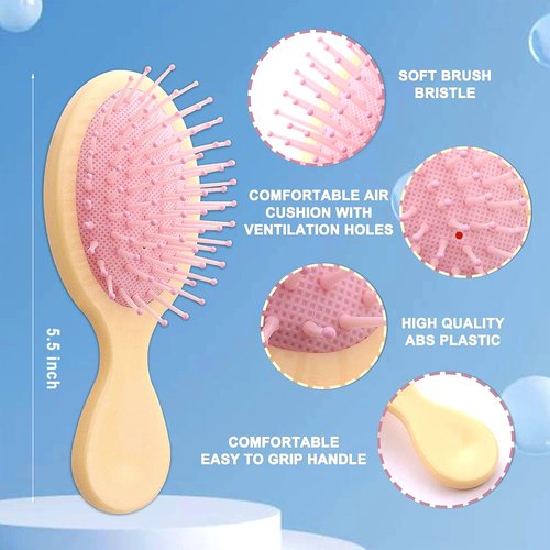 20 Pieces Mini Wet Hair Brush Travel Detangling Brush Soft Bristles Wet Dry Hair Brush Kids Hair Brush for Most Hair Types with Ease Knots Without Tears or Breakage (Bright Surface,10 Colors)