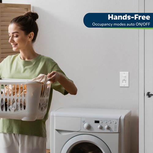 TOPGREENER in-Wall PIR Motion Sensor Light Switch, Occupancy Sensor Switch, On/Off Override, 4A, 400W, Single Pole, Neutral Wire Required, TSOS5-W, White, 2 Pack